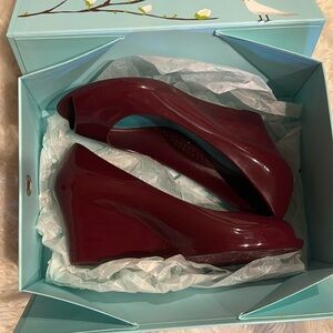 OKA B Port Peep Toe Wedges Emery Shiny Comfort Jelly Heels Okabashi- Size 9